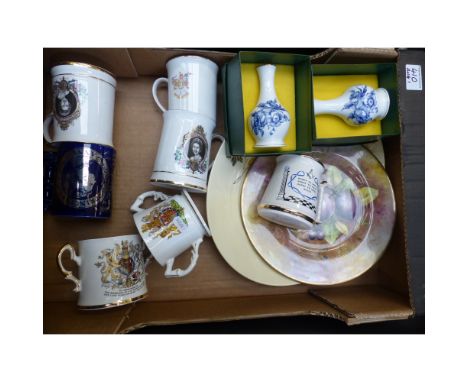 A Mixed Collection of Items to Include New Hall Serving Platter (a/f) together with Two Hammersley Vases (Boxed) and Royal Fa
