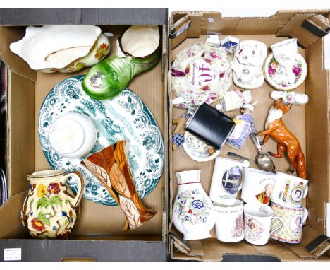 Mixed collection of ceramic items to include various vases, mugs, cutlery and figures (2 Trays) 