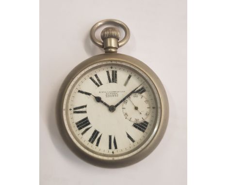 A WWII period Military Issue open faced pocket watch, enamel dial with roman numerals and subsidiary seconds dial, marked H. 