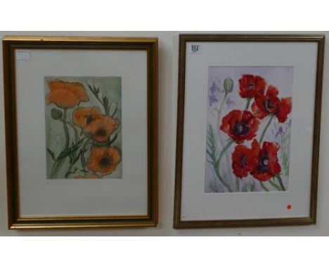 Vanessa Whinney watercolour of Poppies 37cm x 27cm excluding mount &amp; frame, together with Chloe Hillary Gear print of pop