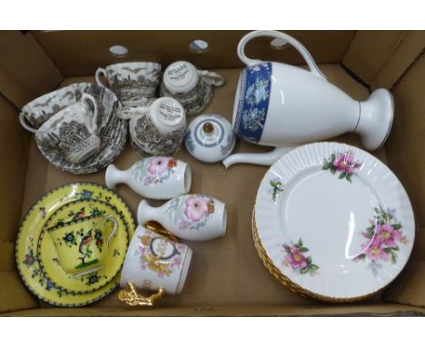 A mixed collection of ceramic items to include Wedgwood Blue Siam coffee pot, Royal Albert 'Prairie Rose' salad plates x 11, 