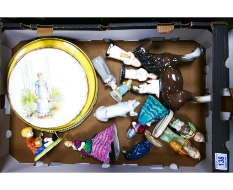 A mixed collection of ceramic items to include Copenhagen pig figure, Doulton Lambeth plates, early Plant Tuscan figure a/f 