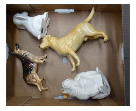 A Mixed Collection of Ceramic Dog Figures to Include Royal Doulton Seated Bulldog, Royal Doulton Alsation, Beswick Golden Ret