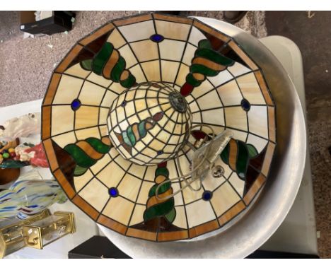 A Large Tiffany style ceiling light fitting together with one smaller example 