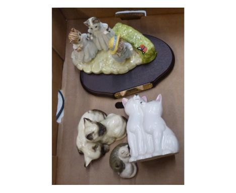 A Mixed Collection Of Ceramic Items to Include Beswick 'Mittens, Tom Kitten and Moppet' on Wooden Plinth (seconds) Together W