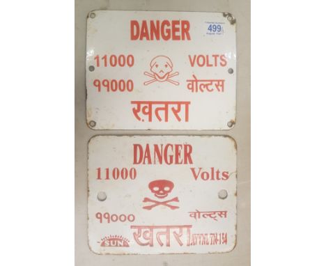 Two Vintage Indian Enamel Electricity Signs