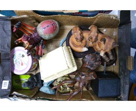 A mixedd collection of items to include Bronzed Items inc. Stag Head, Bird &amp; Buddha, Vintage Tins, Brass Compass, Fox Fam