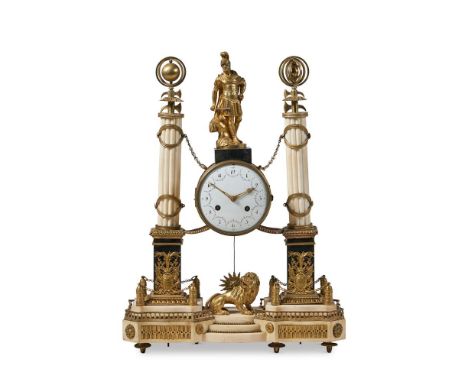 A FRENCH DIRECTOIRE PERIOD ORMOLU MOUNTED MARBLE MANTEL CLOCK MARS VAINQUER UNSIGNED, PROBABLY PARIS, LATE 18TH CENTURY The c
