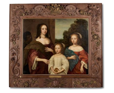 ANGLO-DUTCH SCHOOL (CIRCA 1645) GROUP PORTRAIT OF LADY BODVILE WITH HER TWO DAUGHTERS, AND A PAGE Oil on canvas Later inscrib