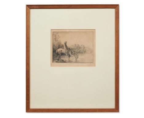 ALPHONSE LEGROS (FRENCH 1837-1911) FORDING A RIVER (LE GUE) Etching with drypoint, signed in pencil, on laid paper, with marg
