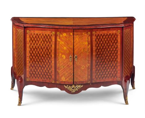 Y  A DUTCH ORMOLU-MOUNTED SATINWOOD, ROSEWOOD, AMARANTH, MARQUETRY AND PARQUETRY SERPENTINE COMMODE THIRD QUARTER 18TH CENTUR