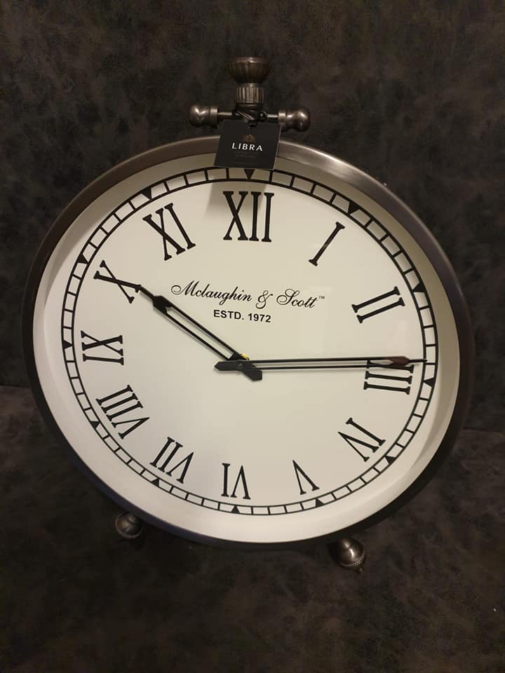 Satin Grey Large Round Table Clock Mclaughlin & Scott Estd 1972 Large