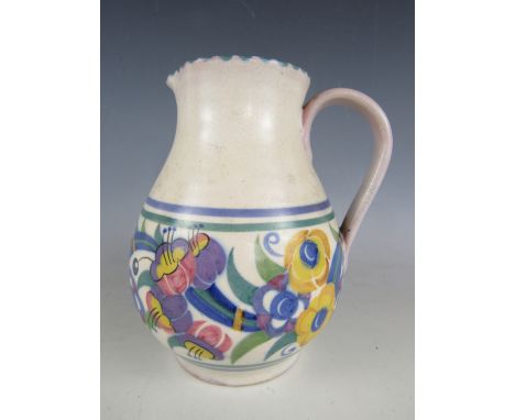 A late 1920s Carter Stabler Adams Poole Pottery flower jug in the ED pattern, decorated by Truda Rivers, 20 cm 