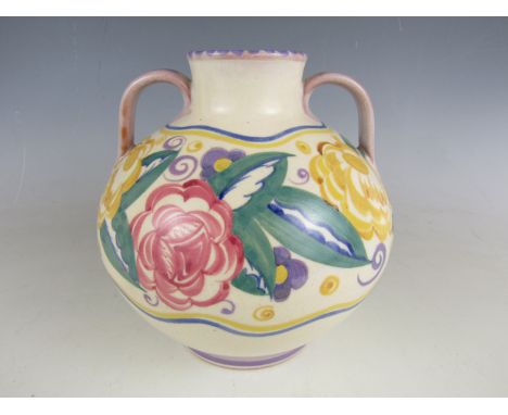 A late 1920s Carter Stabler Adams Poole Pottery twin handled vase in the EG pattern designed by Truda Carter, decorated by Ei