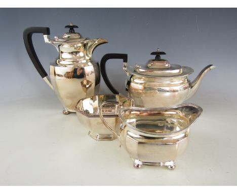 A George VI silver tea and coffee service of Georgian shape, comprising tea pot, coffee pot, sugar bowl and milk jug, Sheffie