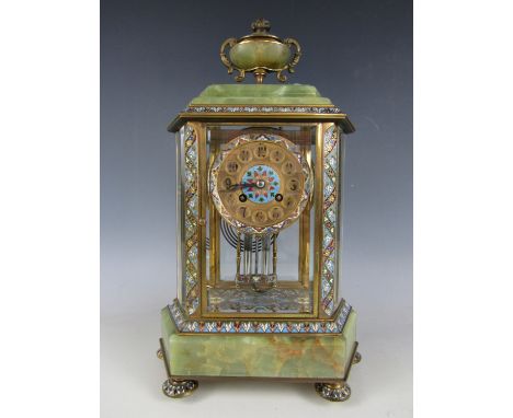 A fine late 19th Century French six-glass mantel clock, the movement having a mercury compensating barometer, in a glazed cas