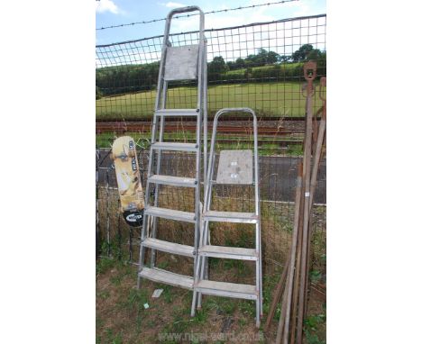 Two aluminium step ladders, (4 rung and 6 rung).