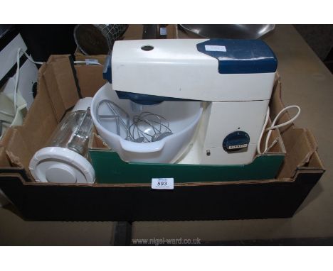 Kenwood mixer with liquidiser, whisk and 'K' beater.