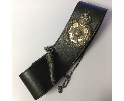 British Indian Army Rajputana Rifles Officers Cross belt in black leather with hallmarked silver fittings. Date letter for Bi