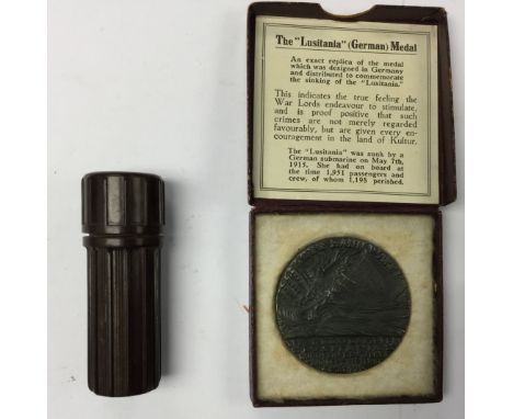 WW1 British Lusitainia Medal complete in box. Dated on box 8 June 1917. Along with a WW2 Bakelite US Army waterproof matchbox