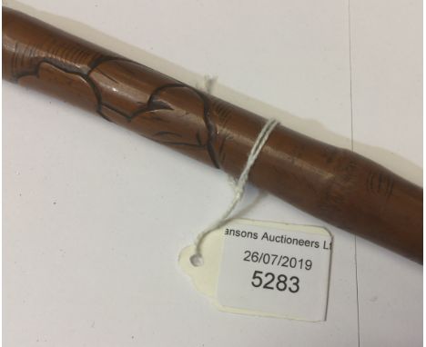 WW2 Japanese Officers Swagger stick. Bamboo. 76cm in length. Carved with traditional Japanese figures.