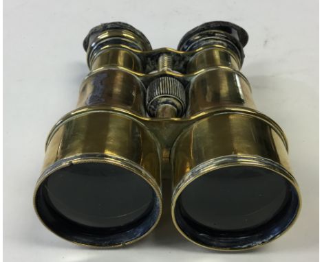 British Ship's Captians Binoculars named to "Capt RF Reah", brass with leather cup cups. Maker marked "JJ Wilson &amp; Son, S