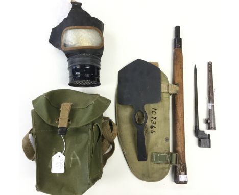 WW2 British 1937 pattern equipment: entrenching tool carrier, helve dated 1945, pick maker marked &amp; dated "Perks 1944", a