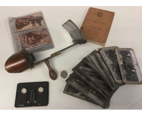 WW1 British Stereoscopic Viewer complete with 13 stereo cards by the "Realistic Travels Publishers" showing trench scenes, Al