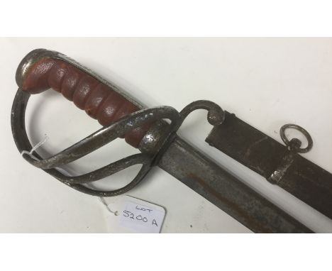 British Light Cavalry Officers 1822 pattern pipe backed Sword with single edged 82cm long blade. No markings. Leather bound g