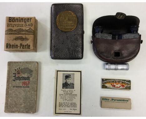 WW2 Third Reich Death Notice for Obergefr. Konrad Kraus: Jahrbuch Pocket Diary 1937: Steel Cigarette case with brass "Dom zu 