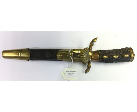 Hunting Cutlass with single edged 23cm long blade featuring etched decoration to both sides showing hunting scenes. No maker 