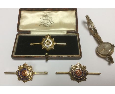 WW1 Army Service Corps Sweetheart Brooch in 15ct Gold with enamel details maker marked "CP &amp; Co", 7.24 grams: a pair of W