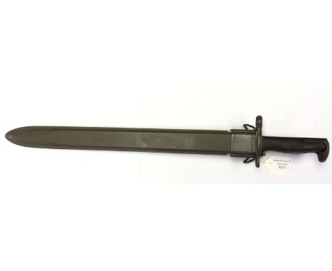 WW2 US Navy MkI Springfield Bayonet. 40cm long Parkerized blade marked "AFH 1942". Brown plastic grip plates. Overall length 