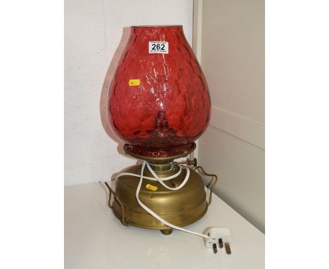 Converted Lamp with Pink Glass Shade 