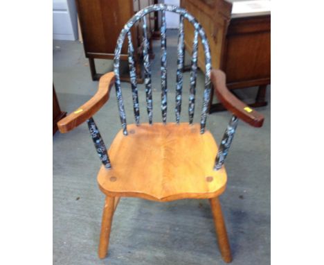 Stick Back Chair with Shaped Seat and Painted Decoration 