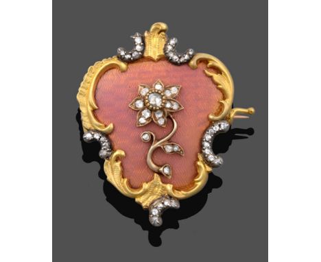 A Russian Gold and Enamel Brooch, by Fabergé, St Petersburg, circa 1900, with scratched inventory number '58130', the cartouc