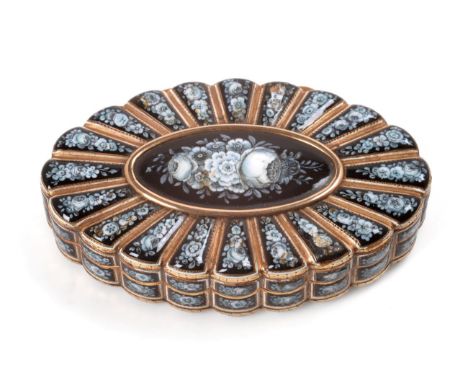 A Swiss Gold and Enamel Snuff-Box, Apparently Unmarked, Circa 1820, Possibly for the Turkish Market, oval, the base and hinge