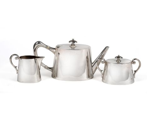 An Austro-Hungarian Silver Tea-Service, Maker's Mark a Winged Hammer, Vienna, Circa 1900, plain tapering oval, the teapot wit