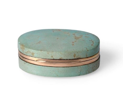 A Gold-Mounted Hardstone Snuff-Box, Probably First Half 19th Century, oval and with plain gold mount, with openwork foliage e