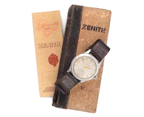 A Rare Stainless Steel Wristwatch, signed Zenith, Chronometre, 1954, (calibre 135) lever movement signed Zenith Chronometre a