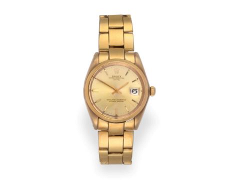 A 9 Carat Gold Automatic Calendar Centre Seconds Wristwatch, signed Rolex, Oyster Perpetual, Superlative Chronometer Official