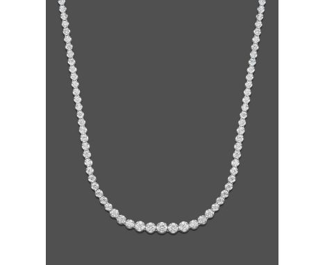 An 18 Carat White Gold Diamond Rivière Necklace, the graduated round brilliant cut diamonds in white claw settings, total est