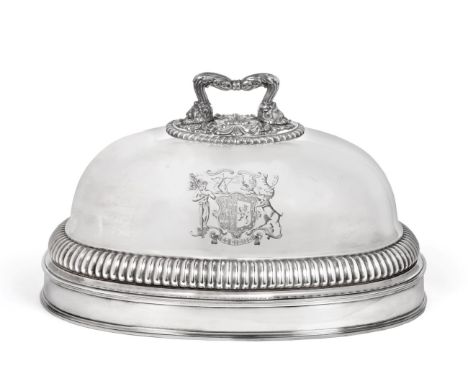 A George III Old Sheffield Plate Meat-Dish Cover, by Matthew Boulton, Birmingham, circa 1815, oval, the lower body part-flute