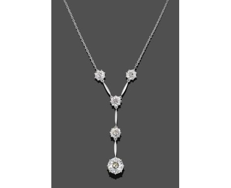 An Early 20th Century Diamond Necklace, comprised of five old cut diamonds forming a Y-shaped drop, each diamond in a white c