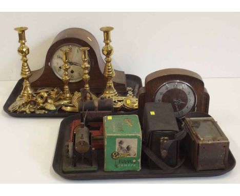 Mamod steam engine, signaling equipment, steam engine, BR Railway light, two cameras, two clocks and a collection of brass Co