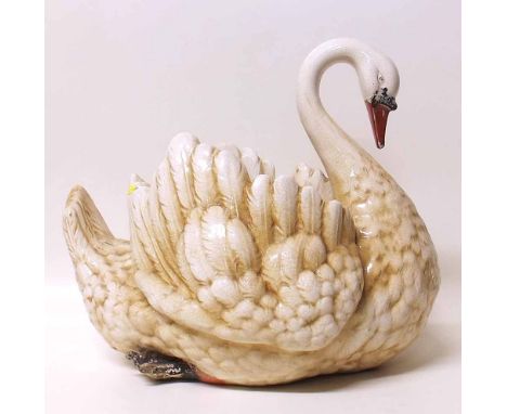 Large pottery swan planter or jardiniere. Condition report: see terms and conditions