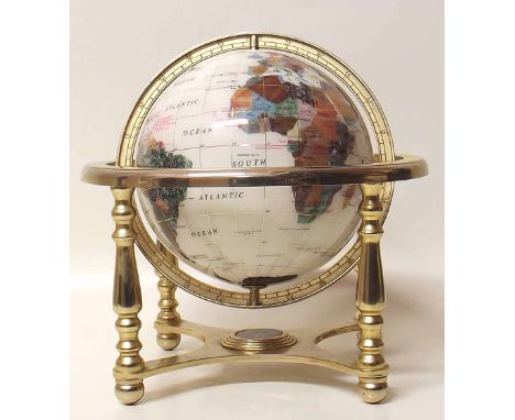 World Globe in metal ware stand inset with minerals. Condition report: see terms and conditions