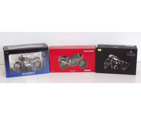 Two Minichamps 1:12 scale motorbikes, to include a Brough Superior SS100 T.E. Lawrence 1932, and a Ducati Monster, also an Au