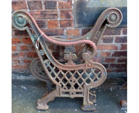 Pair of 19th century cast iron garden bench ends. Condition report: see terms and conditions