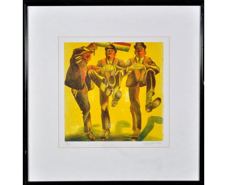 Anthony DaviesThree Orangemen,signed and dated '86 in pencil,colour lithograph,numbered 19/25,30 x 30cms; 11 3/4 x 11 3/4in.A